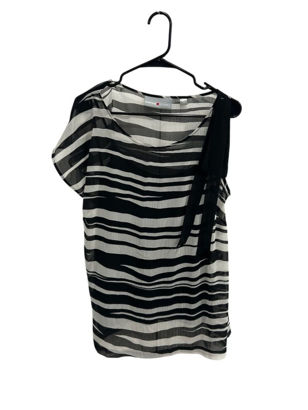 Avenue Studio 14/16 Black White Sheer Striped Blouse Noir Aesthetic Retro